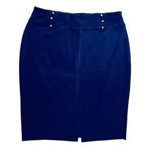 NYCC New York Clothing Co. Navy Stretch Pencil Skirt with Gold Buttons – Size L